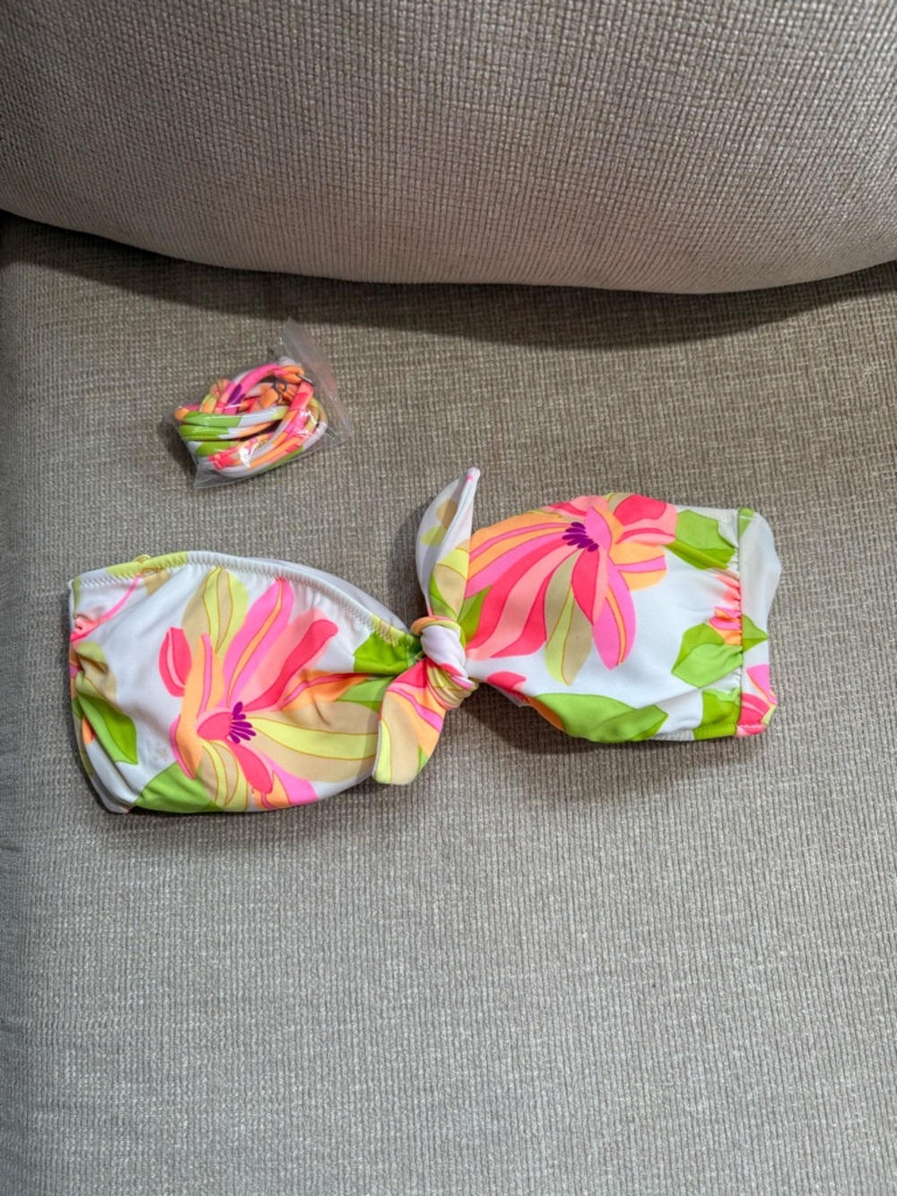 Victoria's Secret Floral Bandeau Bikini Top in White, Pink & Green